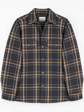 Ariat Hawthorn Retro Shirt Jacket Mens L Black Brown Plaid 10053934 NWT